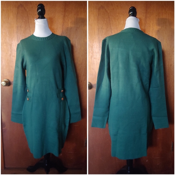 NWT Anrabess Green Long Sleeve Crew Cocktail Bodycon Sweater Mini Dress XL - Picture 3 of 11